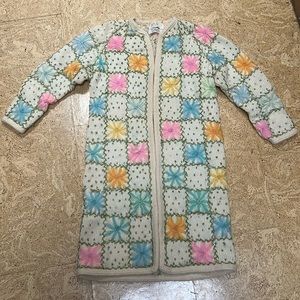 Lilly of California Vintage Virgin Wool knit floral coat sweater Medium